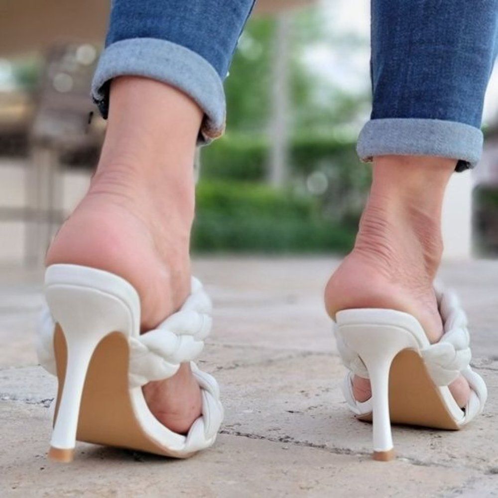 Women's White Double Braided Square Toe Mule Sandal - Picture 5 of 6